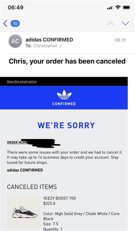 adidas confirmed order cancellation.